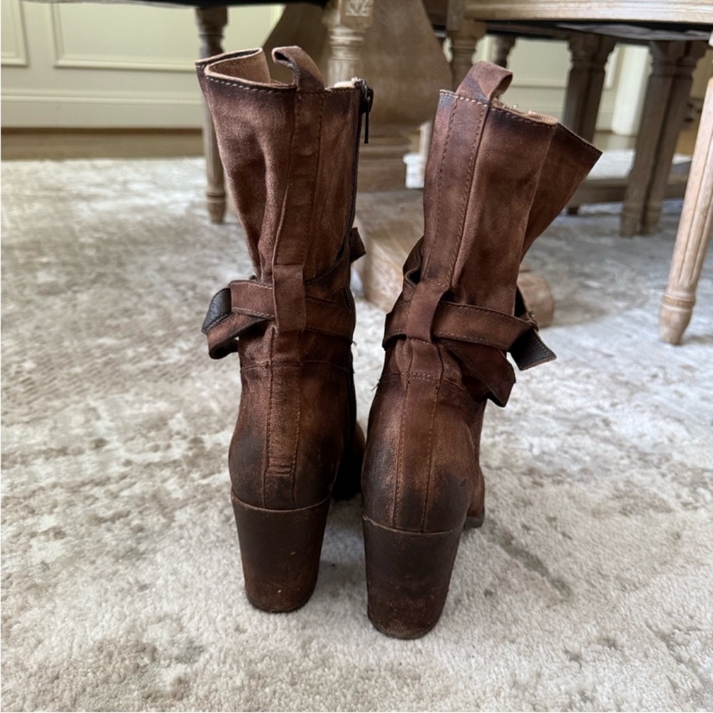 Women’s Brown Suede Mid-Calf Heeled Boots - Picture 4 of 8